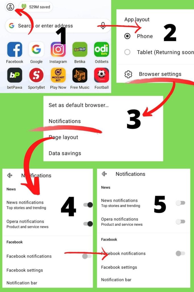 steps to stop Opera notifications pop up