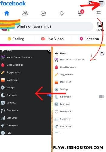 how to activate dark mode on any phone- Facebook settings