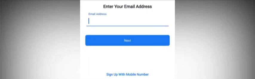 Enter email address to create Facebook account